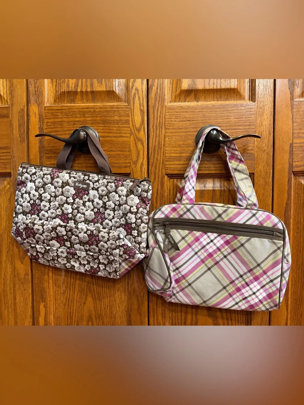 Thirty-One Gifts Uptown Plaid thermal lunch bag and make-up/toiletry bags.